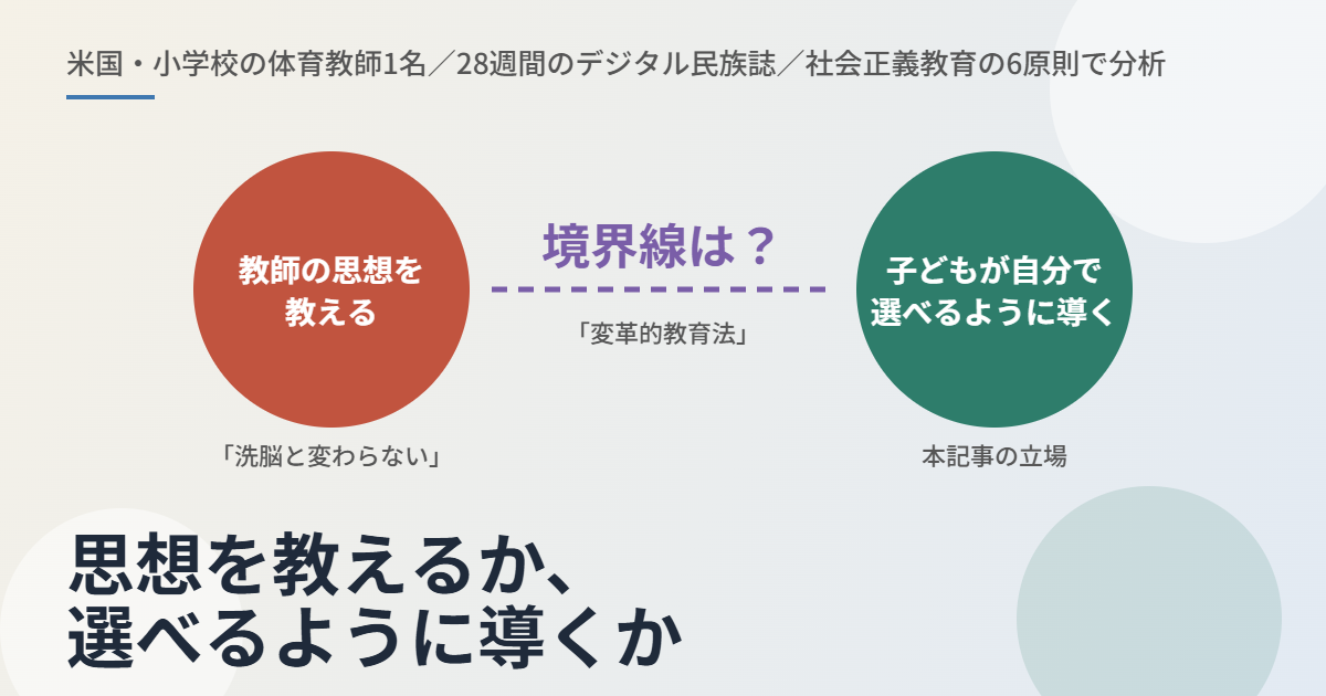 思想を教えるか、選べるように導くか — 変革的教育法の境界線